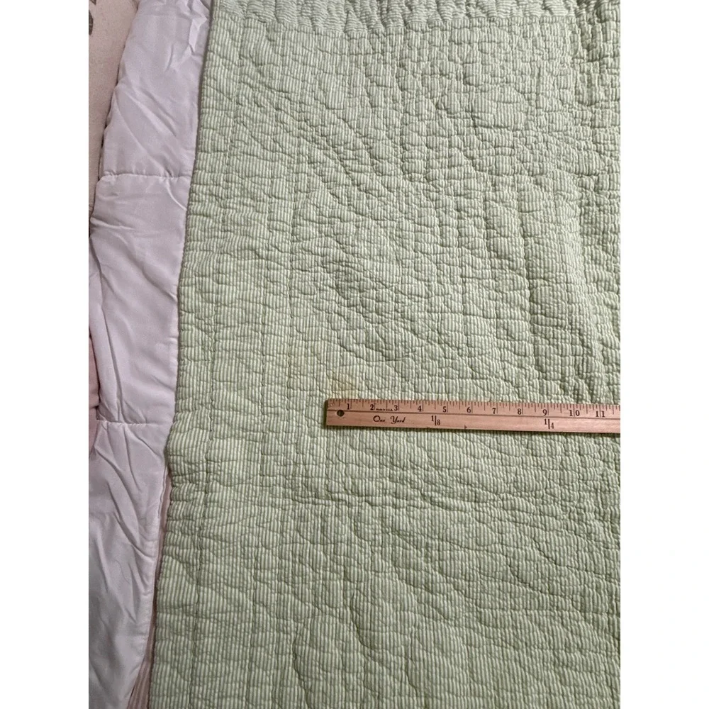 Pottery Barn Kids Floral Patchwork Seersucker Baby Quilt Blue Green Pink 36x50